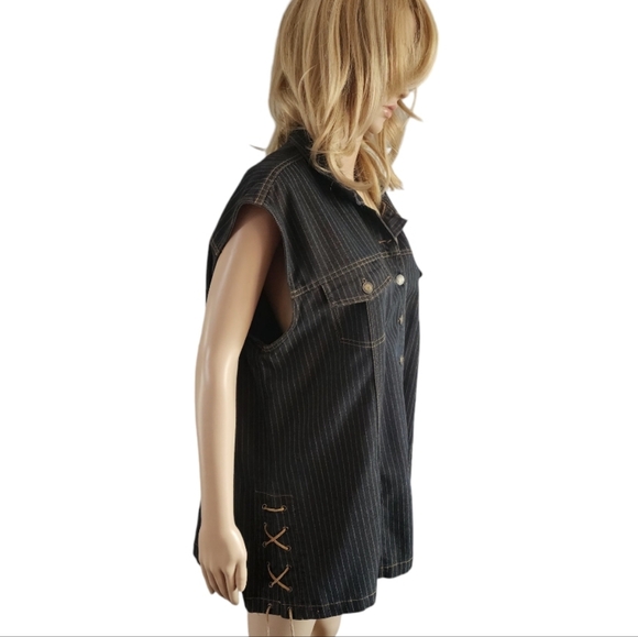 Juste pour moi black striped sleeveless jeans vest, plus size 2X - Picture 5 of 12